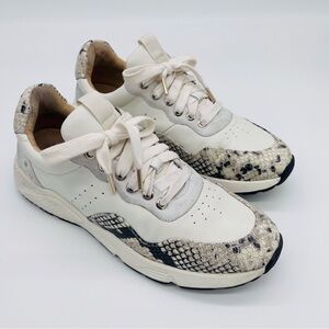 Joie Cream Leather Sneakers with Snake-Print Trim